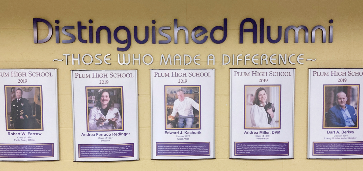 Plum High School Distinguished Alumni Committee is proud to share the Class of 2020 Distinguished Alumni. The committee was created to recognize “Plum High School alumni who have distinguished themselves in various fields of excellence or have made a majo